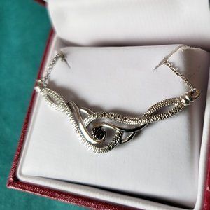 2/150$ HELZBERG STERLING SILVER SWIRL NECKLACE 7 BLACK ROUND SINGLE CUT DIAMOND